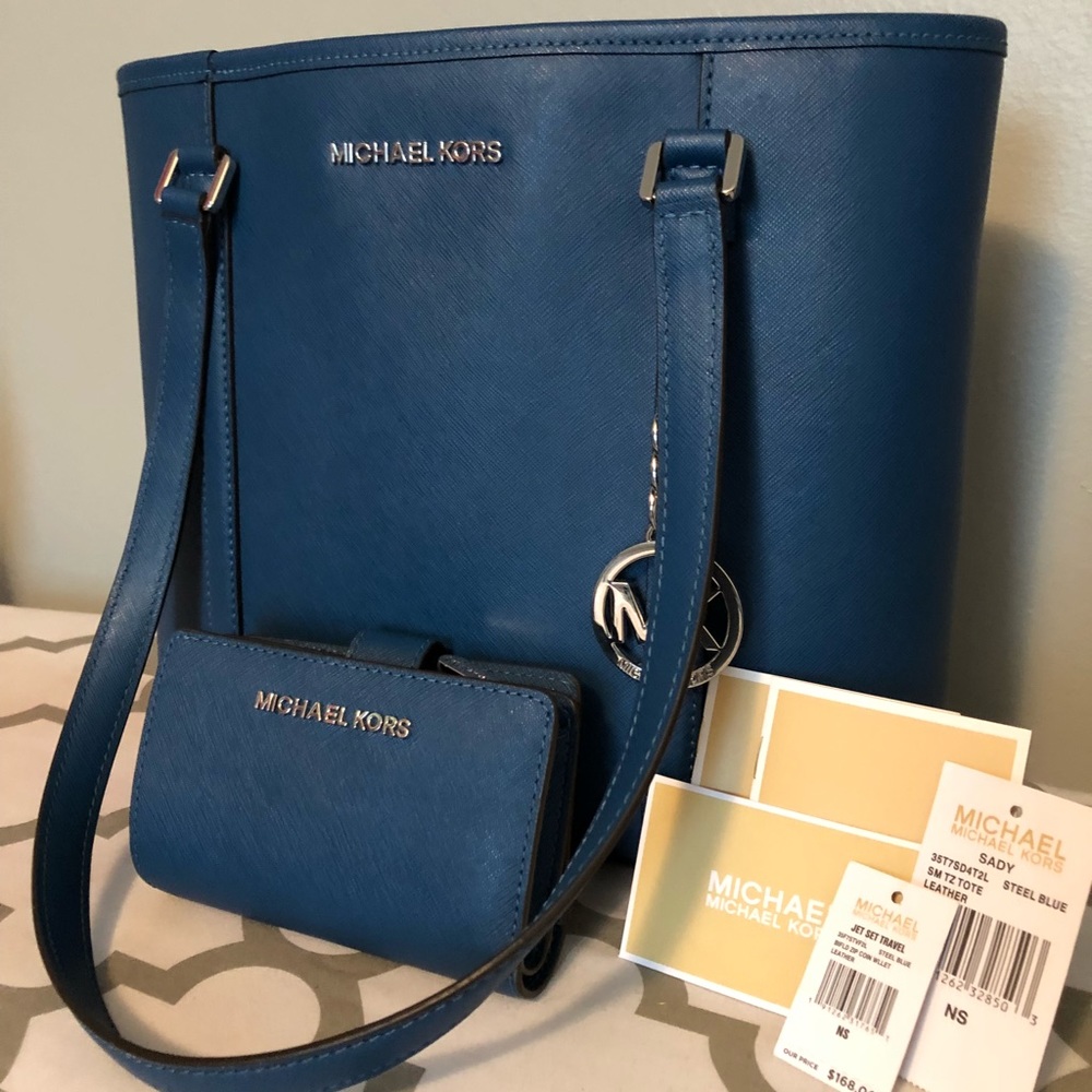 Michael Kors Small Sady Tote & Wallet Steel Blue
